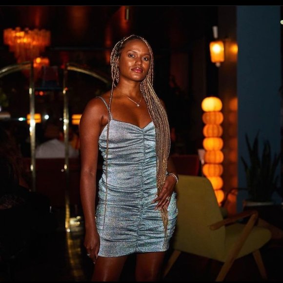 AREA Ruched Mini Dress in Metallic Silver - Picture 4 of 4